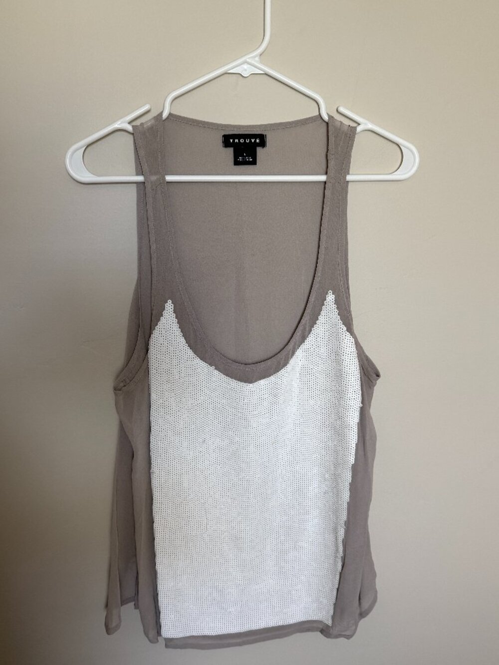 Nordstrom Trouvé Taupe White Sequin Panel Tank Size Large